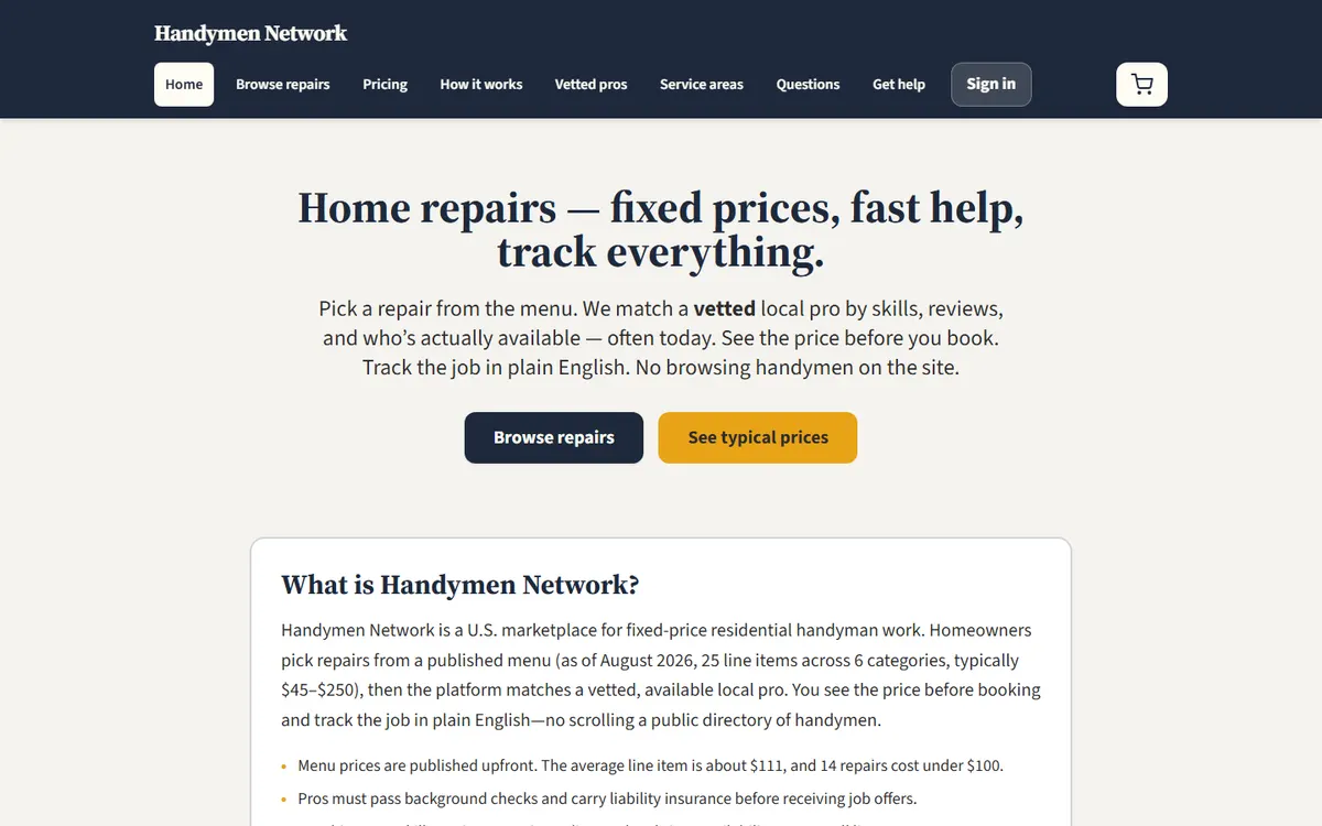 Handymen Network website homepage