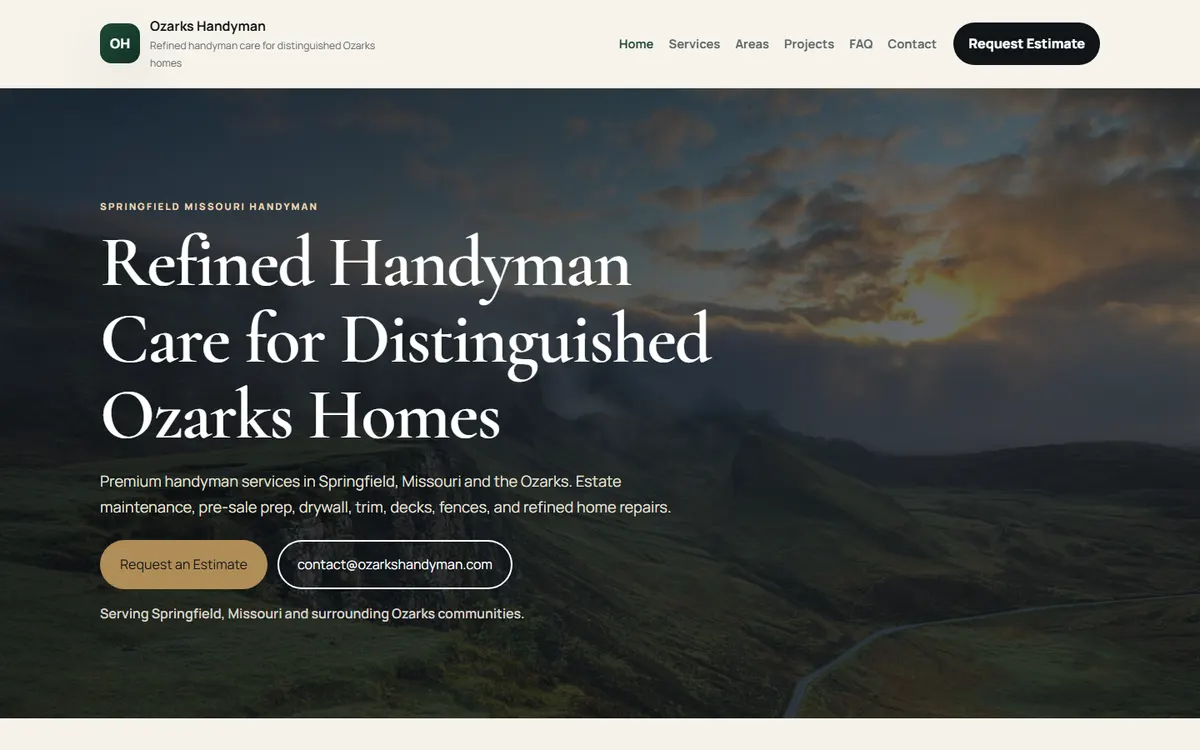 Ozarks Handyman website homepage