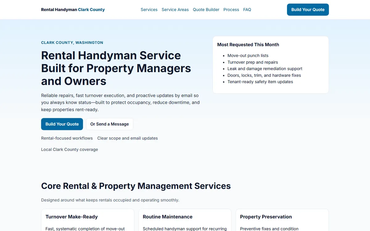 Rental Handyman website homepage