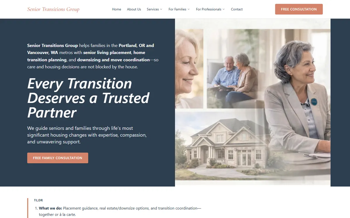 Senior Transitions Group website homepage